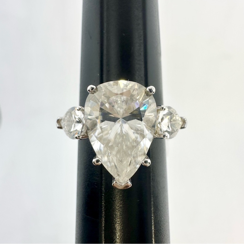 Pear Cut Moissanite 3 Stone Ring Past Present Future Trilogy Anniversary Wedding